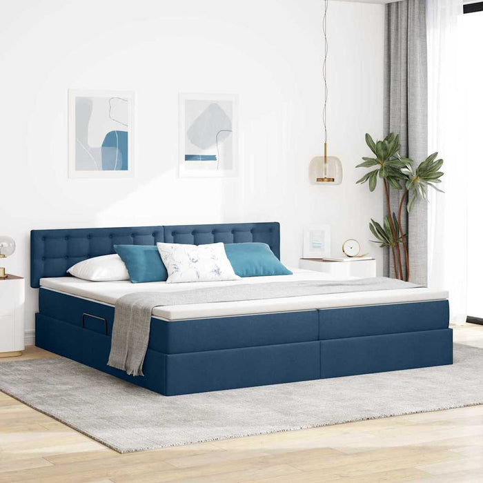Pat cu saltea și spațiu de depozitare albastru 200 x 200 cm - WALTI WALTI