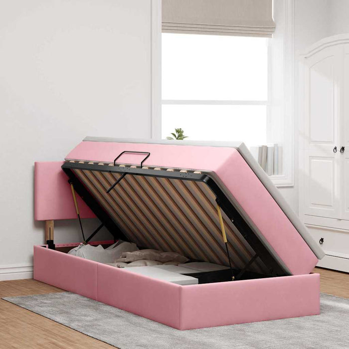 Pat cu storage cu saltea cu headboard Roz 90 x 190 cm Catifea - WALTI WALTI