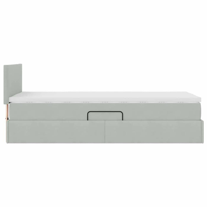 Pat cu storage cu saltea Gri deschis 100 x 200 cm Catifea - WALTI WALTI