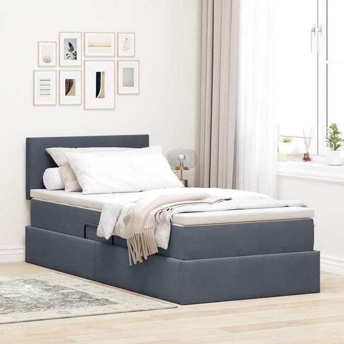 Pat cu storage cu saltea Gri închis 100 x 200 cm Catifea - WALTI WALTI