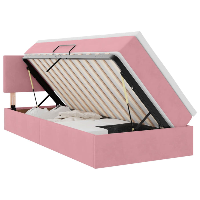 Pat cu storage cu saltea cu headboard Roz 100 x 200 cm Catifea - WALTI WALTI