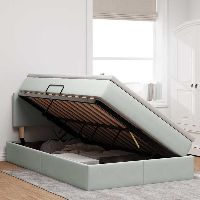 Pat cu storage cu saltea Gri deschis 120 x 190 cm Catifea - WALTI WALTI