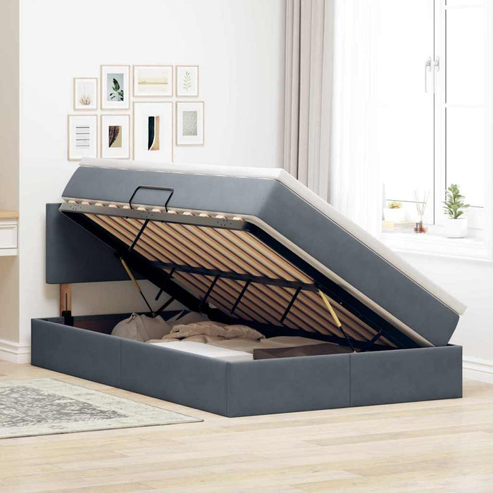Pat cu storage cu saltea Gri închis 120 x 200 cm Catifea - WALTI WALTI