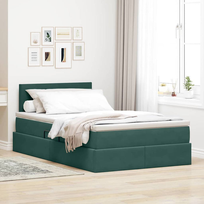 Pat cu storage cu saltea Verde închis 120 x 200 cm Catifea - WALTI WALTI