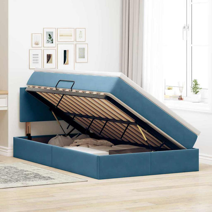 Pat cu storage cu saltea Albastru închis 120 x 200 cm Catifea - WALTI WALTI