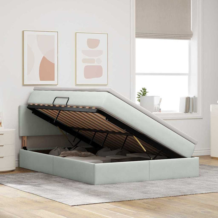 Pat cu storage cu saltea Gri deschis 140 x 190 cm Catifea - WALTI WALTI