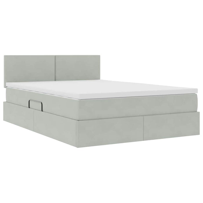 Pat cu storage cu saltea Gri deschis 140 x 190 cm Catifea - WALTI WALTI