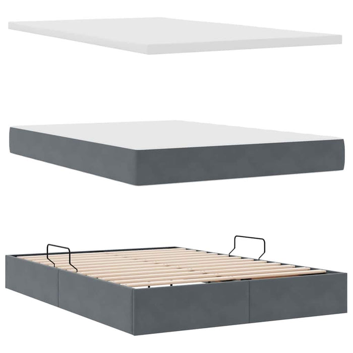 Pat cu storage cu saltea Gri închis 140 x 190 cm Catifea - WALTI WALTI