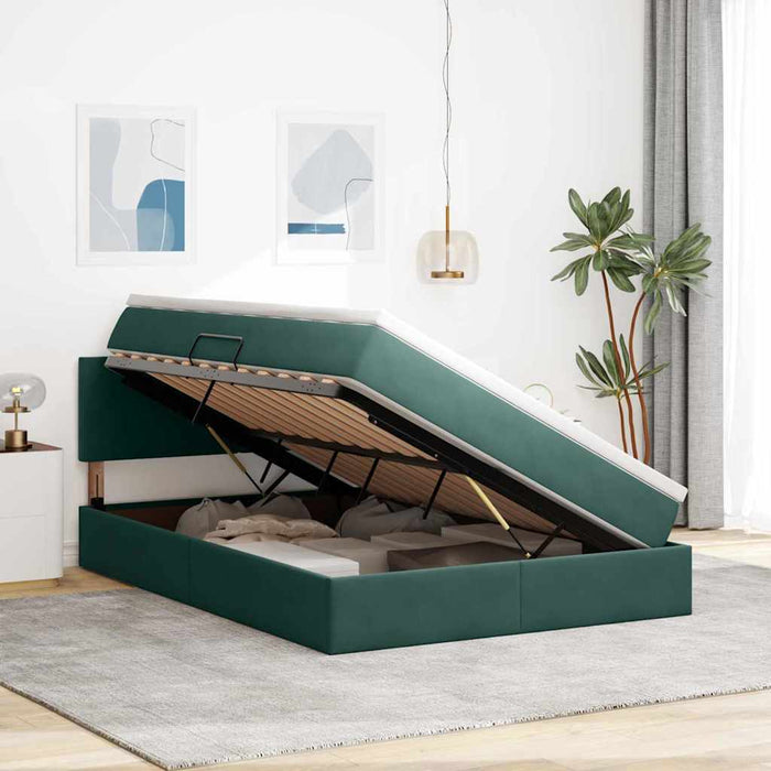 Pat cu storage cu saltea Verde închis 140 x 200 cm Catifea - WALTI WALTI
