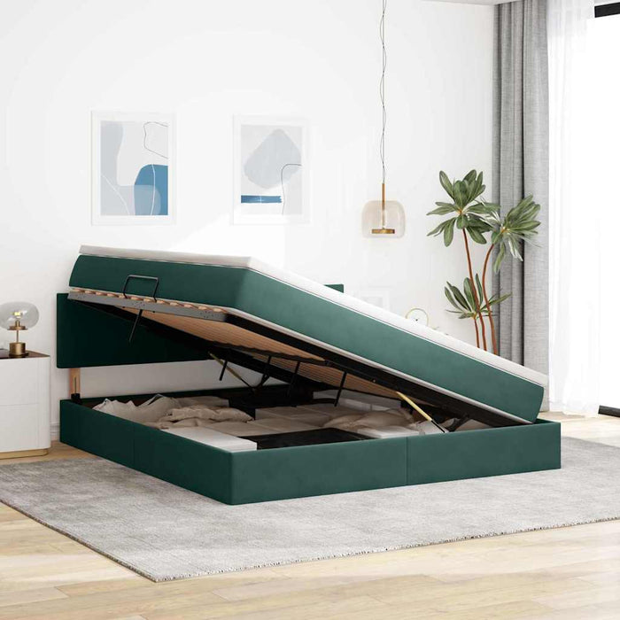 Pat cu storage cu saltea Verde închis 160 x 200 cm Catifea - WALTI WALTI