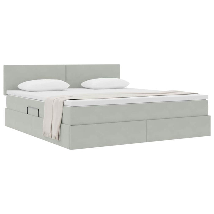 Pat cu storage cu saltea Gri deschis 180 x 200 cm Catifea - WALTI WALTI