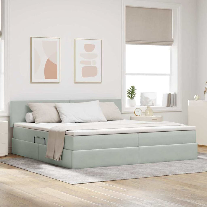 Pat cu storage cu saltea Gri deschis 200 x 200 cm Catifea - WALTI WALTI