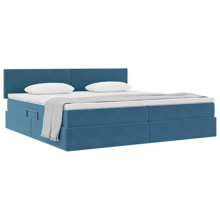 Pat cu storage cu saltea Albastru închis 200 x 200 cm Catifea - WALTI WALTI