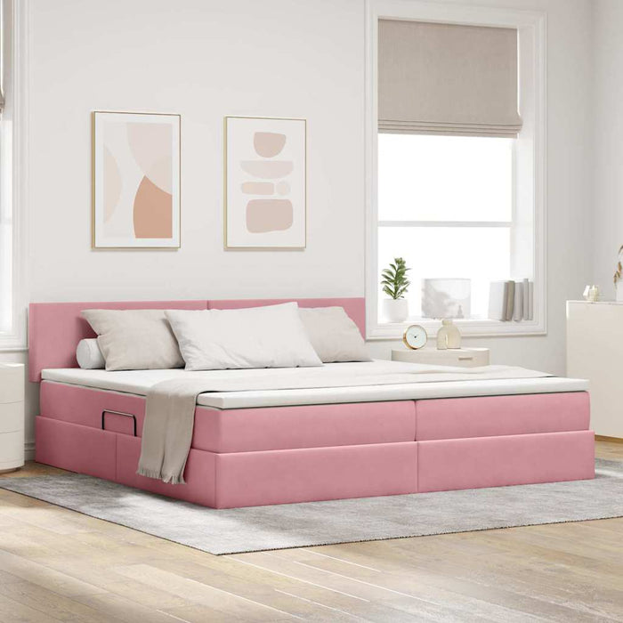 Pat cu storage cu saltea cu headboard Roz 200 x 200 cm Catifea - WALTI WALTI