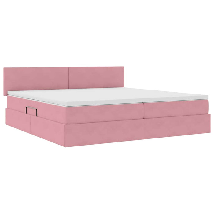 Pat cu storage cu saltea cu headboard Roz 200 x 200 cm Catifea - WALTI WALTI