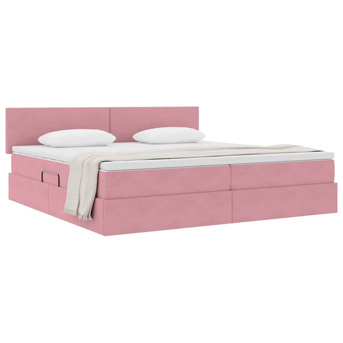 Pat cu storage cu saltea cu headboard Roz 200 x 200 cm Catifea - WALTI WALTI