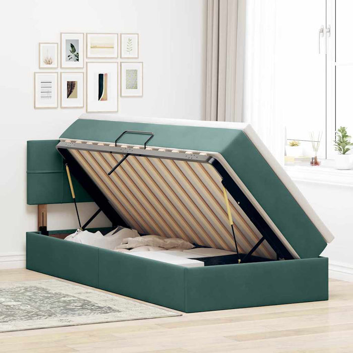 Pat cu storage cu saltea Verde închis 90 x 200 cm Catifea - WALTI WALTI