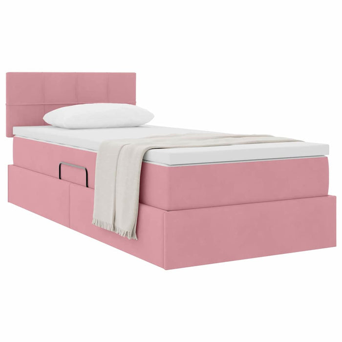 Pat cu storage cu saltea cu headboard Roz 90 x 200 cm Catifea - WALTI WALTI
