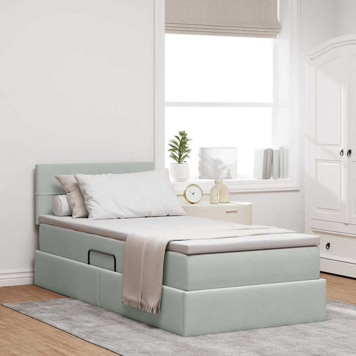 Pat cu storage cu saltea Gri deschis 100 x 200 cm Catifea - WALTI WALTI