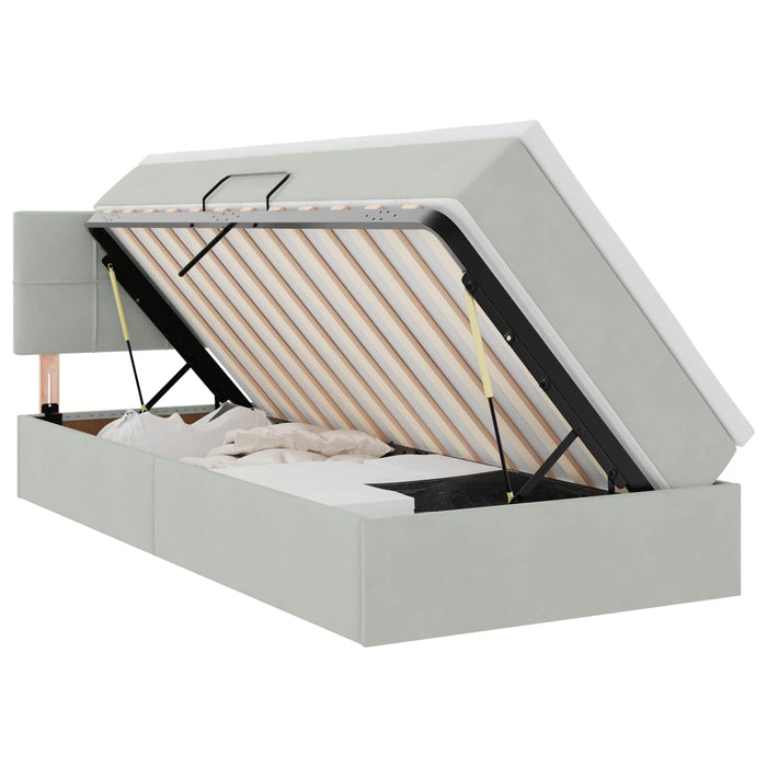 Pat cu storage cu saltea Gri deschis 100 x 200 cm Catifea - WALTI WALTI