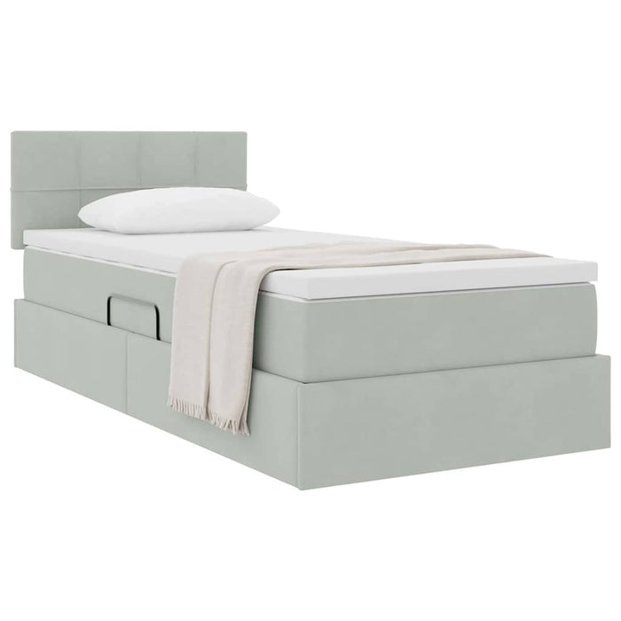 Pat cu storage cu saltea Gri deschis 100 x 200 cm Catifea - WALTI WALTI