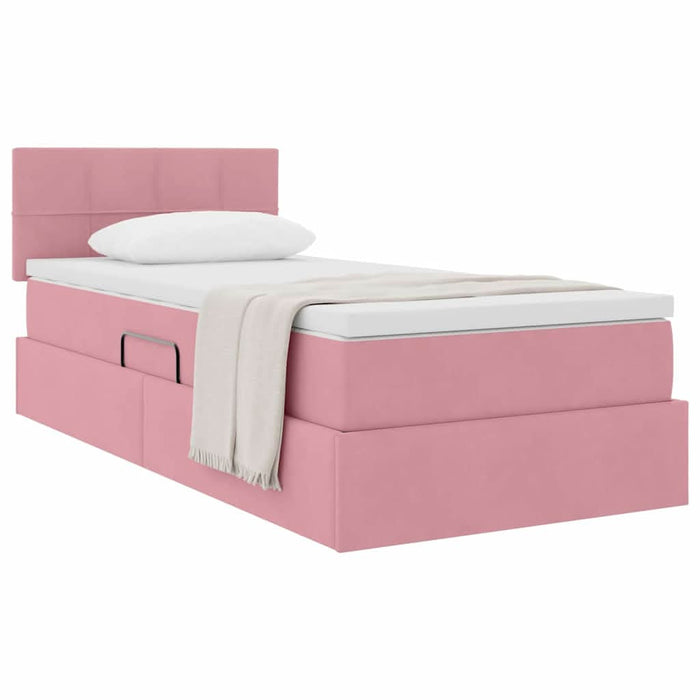 Pat cu storage cu saltea cu headboard Roz 100 x 200 cm Catifea - WALTI WALTI