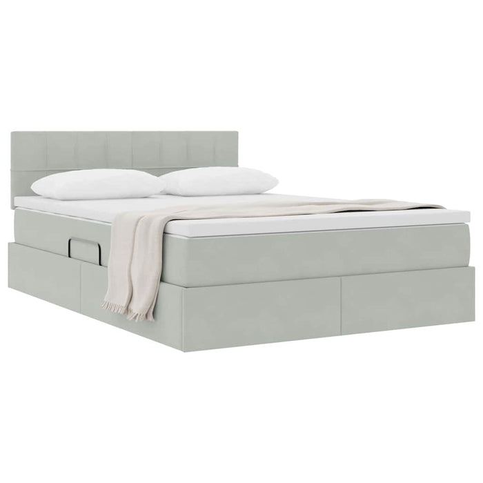 Pat cu storage cu saltea Gri deschis 140 x 190 cm Catifea - WALTI WALTI