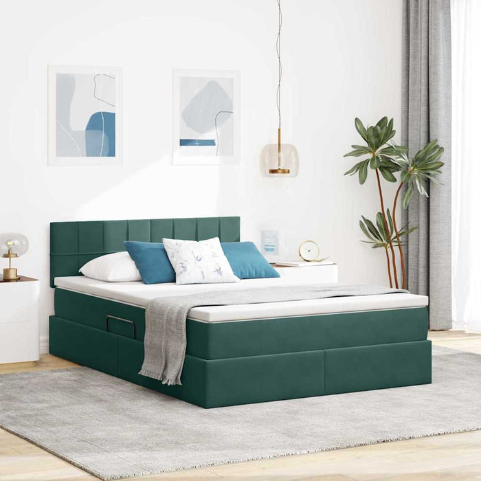 Pat cu storage cu saltea Verde închis 140 x 190 cm Catifea - WALTI WALTI