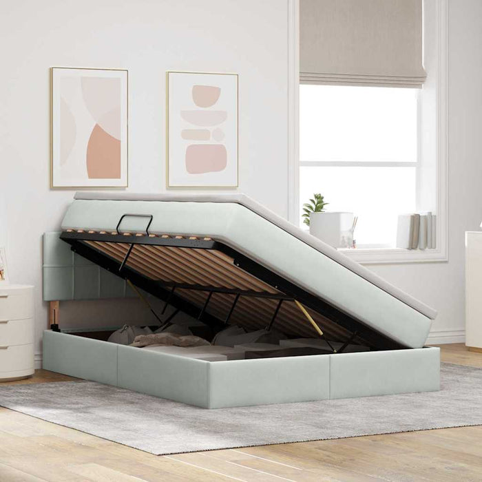 Pat cu storage cu saltea Gri deschis 140 x 200 cm Catifea - WALTI WALTI