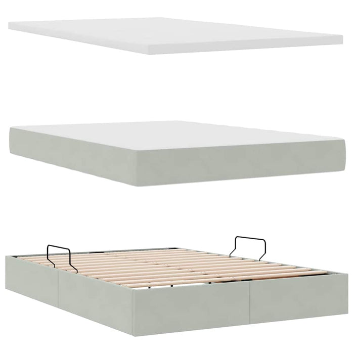Pat cu storage cu saltea Gri deschis 140 x 200 cm Catifea - WALTI WALTI