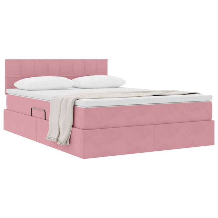 Pat cu storage cu saltea cu headboard Roz 140 x 200 cm Catifea - WALTI WALTI