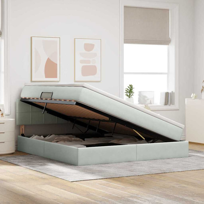 Pat cu storage cu saltea Gri deschis 180 x 200 cm Catifea - WALTI WALTI