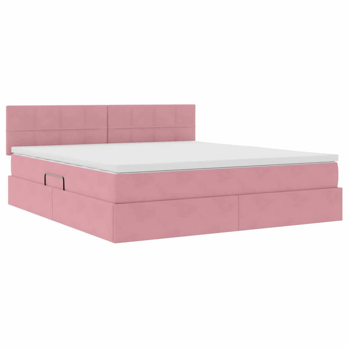 Pat cu storage cu saltea cu headboard Roz 180 x 200 cm Catifea - WALTI WALTI
