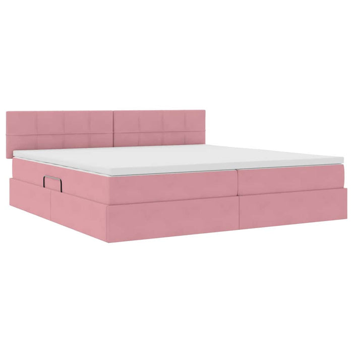 Pat cu storage cu saltea cu headboard Roz 200 x 200 cm Catifea - WALTI WALTI