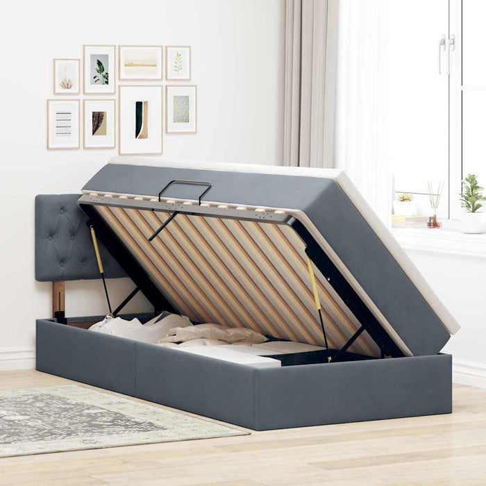 Pat cu storage cu saltea Gri închis 90 x 190 cm Catifea - WALTI WALTI