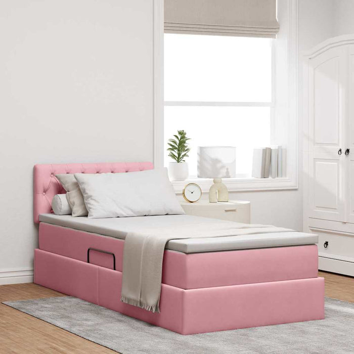 Pat cu storage cu saltea cu headboard Roz 90 x 190 cm Catifea - WALTI WALTI