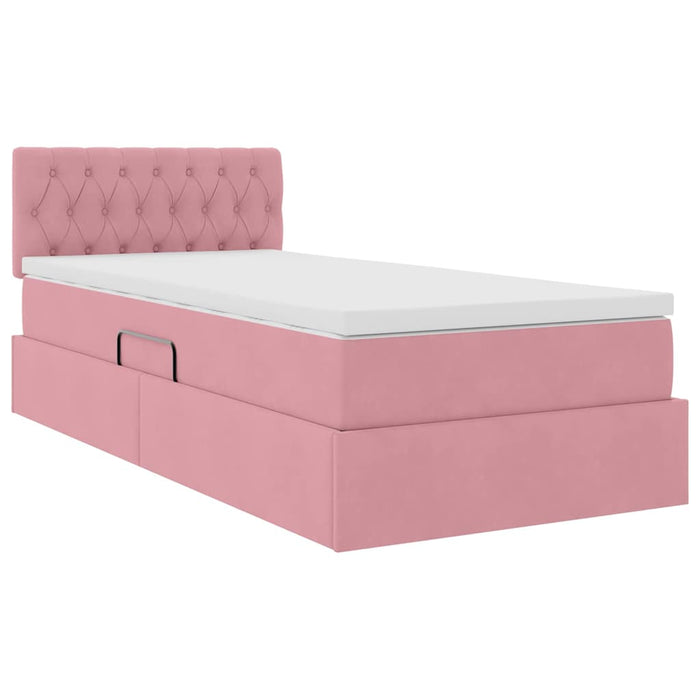 Pat cu storage cu saltea cu headboard Roz 90 x 190 cm Catifea - WALTI WALTI