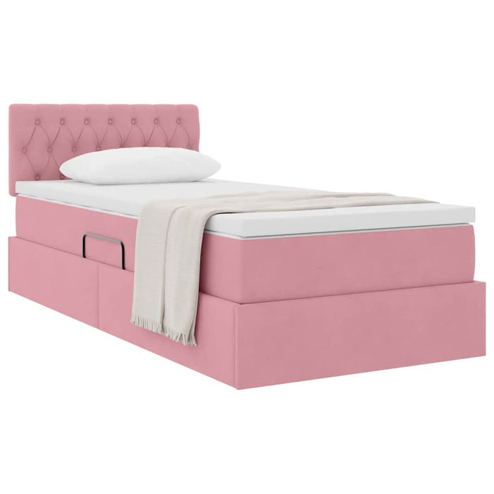 Pat cu storage cu saltea cu headboard Roz 90 x 200 cm Catifea - WALTI WALTI