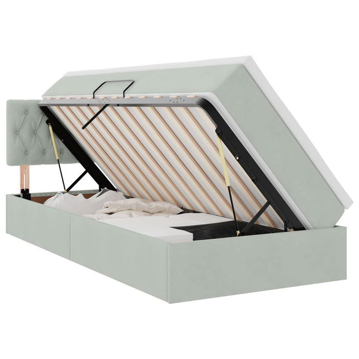 Pat cu storage cu saltea Gri deschis 100 x 200 cm Catifea - WALTI WALTI