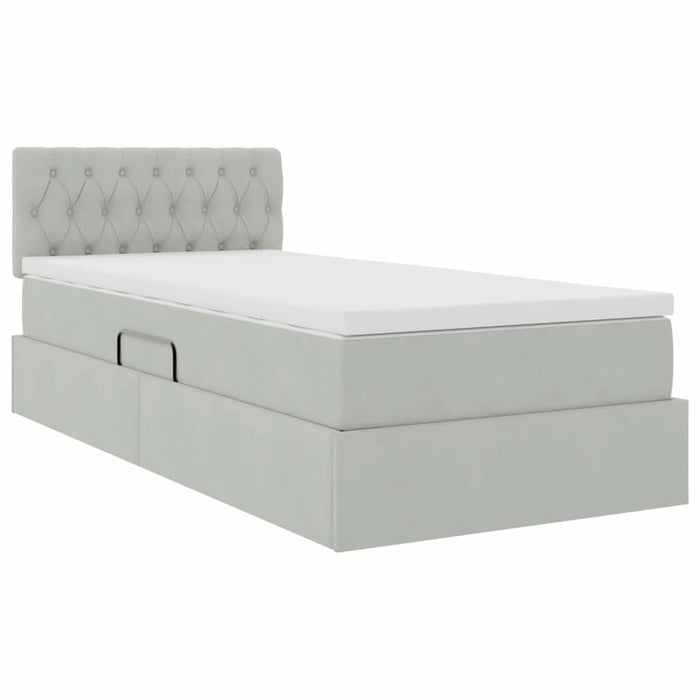 Pat cu storage cu saltea Gri deschis 100 x 200 cm Catifea - WALTI WALTI