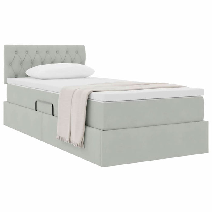 Pat cu storage cu saltea Gri deschis 100 x 200 cm Catifea - WALTI WALTI