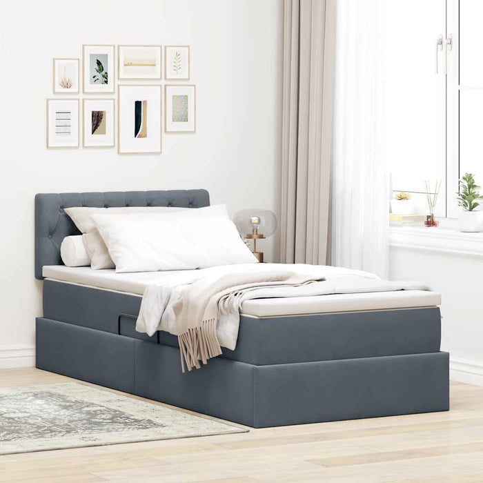 Pat cu storage cu saltea Gri închis 100 x 200 cm Catifea - WALTI WALTI
