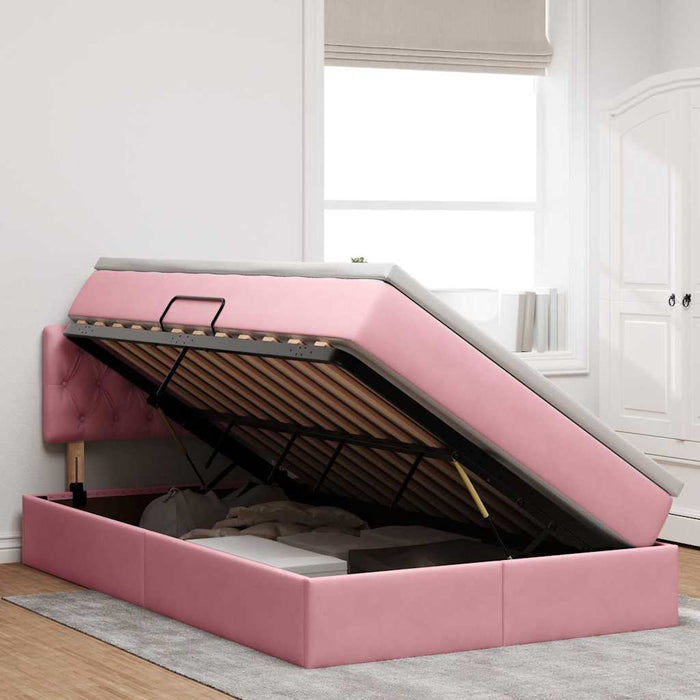Pat cu storage cu saltea cu headboard Roz 120 x 200 cm Catifea - WALTI WALTI