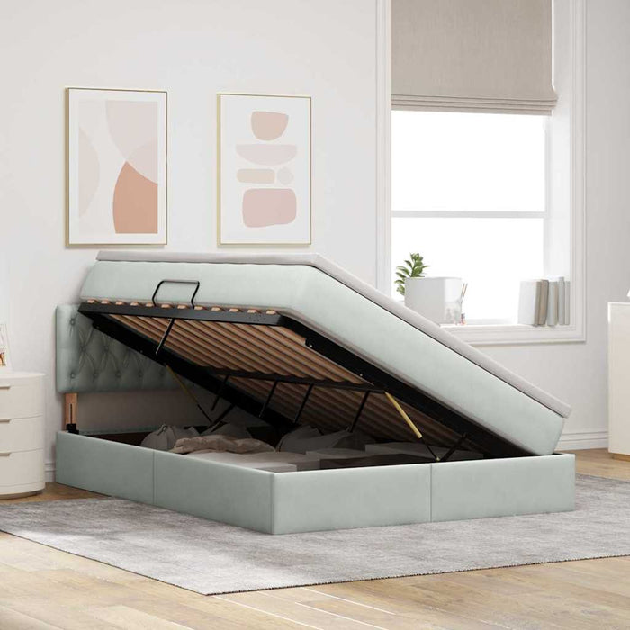 Pat cu storage cu saltea Gri deschis 140 x 190 cm Catifea - WALTI WALTI