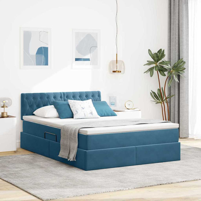 Pat cu storage cu saltea Albastru închis 140 x 190 cm Catifea - WALTI WALTI