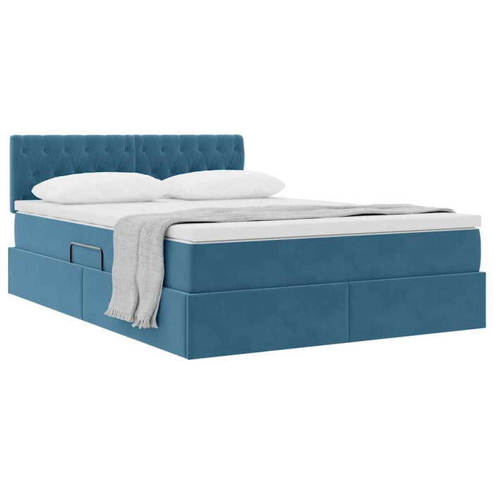 Pat cu storage cu saltea Albastru închis 140 x 190 cm Catifea - WALTI WALTI