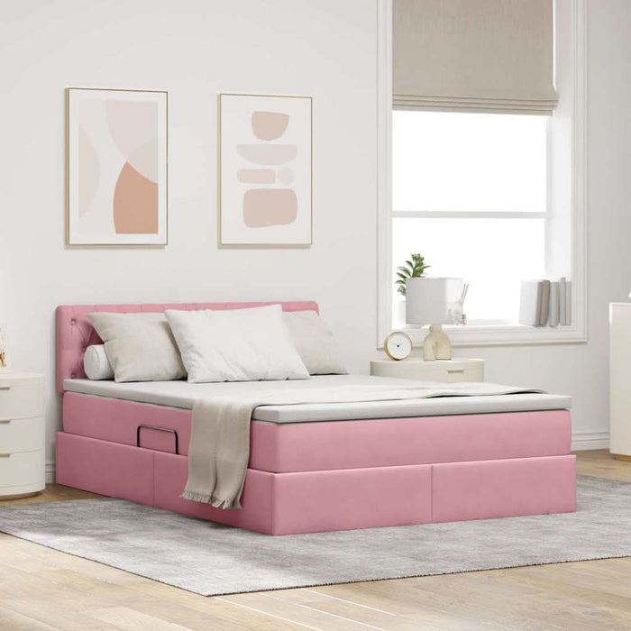 Pat cu storage cu saltea cu headboard Roz 140 x 190 cm Catifea - WALTI WALTI
