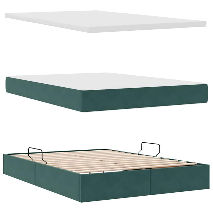 Pat cu storage cu saltea Verde închis 140 x 200 cm Catifea - WALTI WALTI