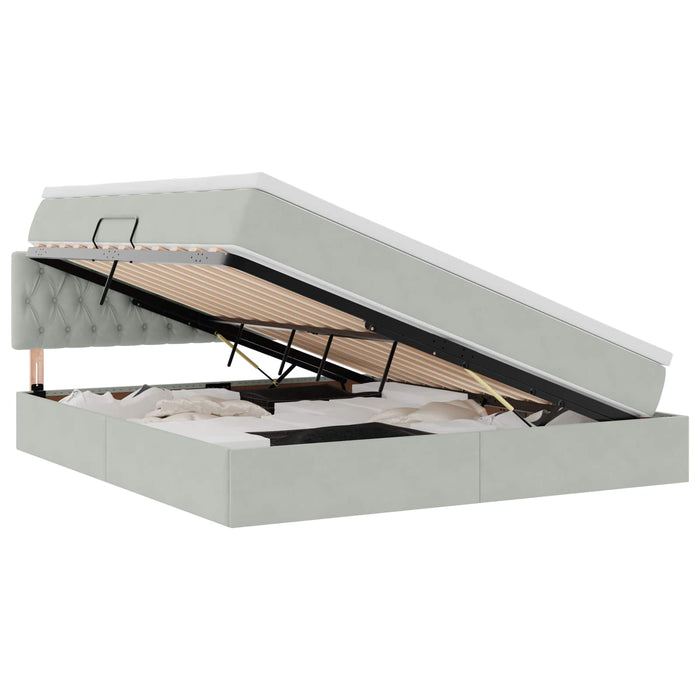 Pat cu storage cu saltea Gri deschis 160 x 200 cm Catifea - WALTI WALTI