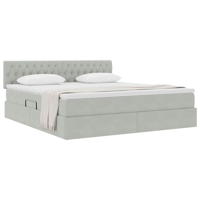 Pat cu storage cu saltea Gri deschis 160 x 200 cm Catifea - WALTI WALTI